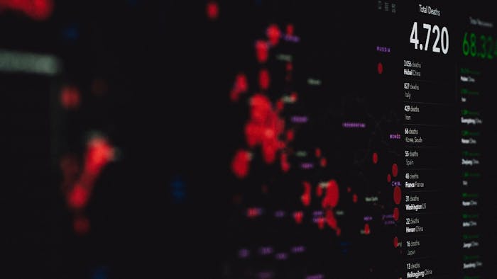 Schermata con una mappa e dei dati