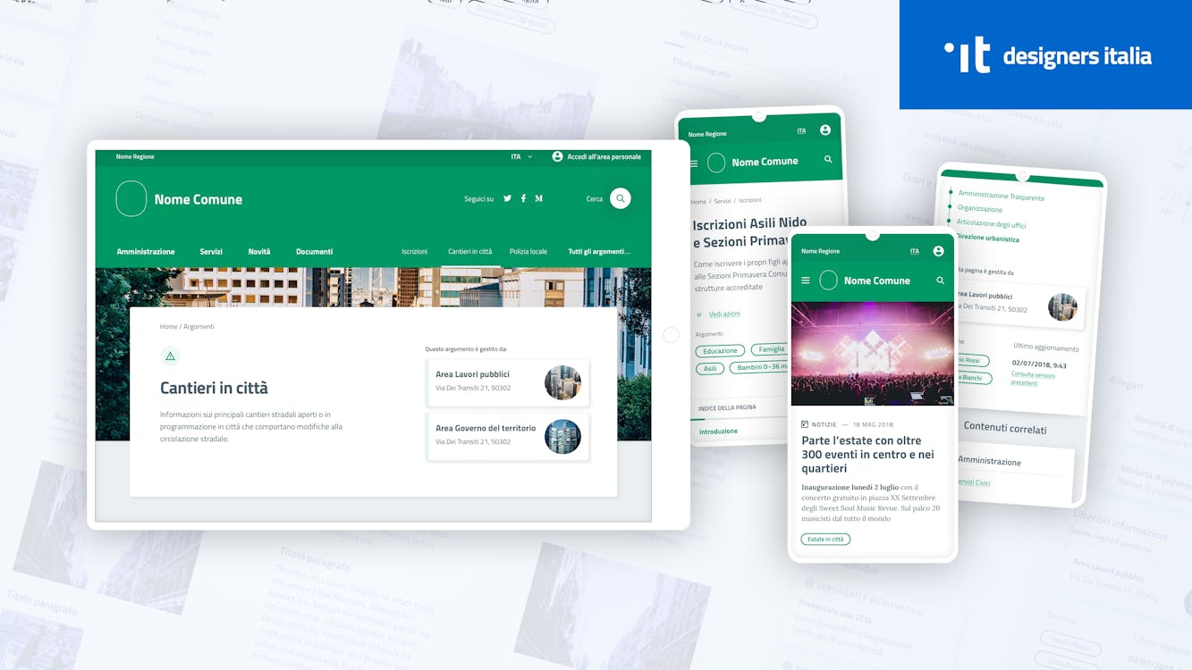 Schermata con alcuni tablet e smartphone che mostrano la home page del sito del Consorzio dei Comuni trentini