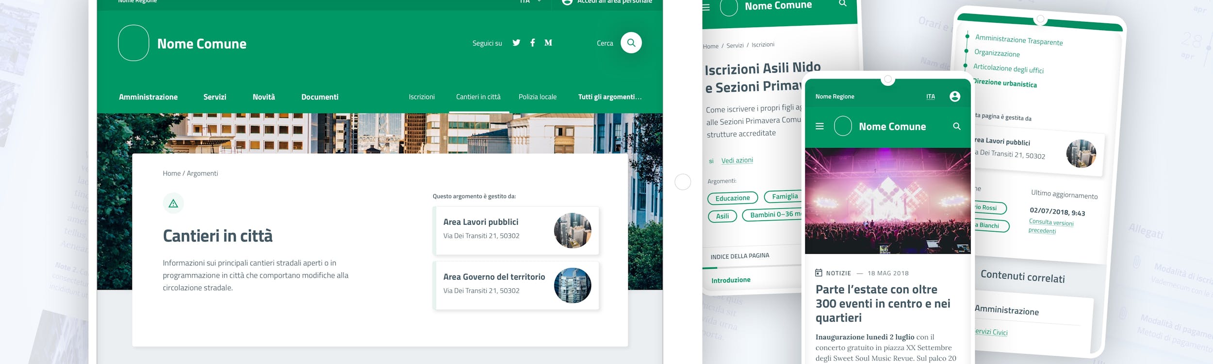 Schermata con alcuni tablet e smartphone che mostrano la home page del sito del Consorzio dei Comuni trentini