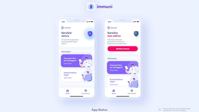 Immagine che mostra la schermata iniziale dell'app Immuni