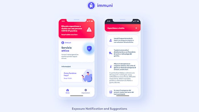 Schermata dell'app Immuni