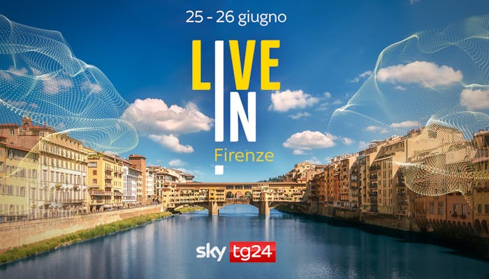locandina dell'evento Live In Firenze di Skytg24 con una foto di Firenze