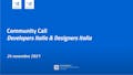 slide introduttiva community call Developers Italia e Designers Italia