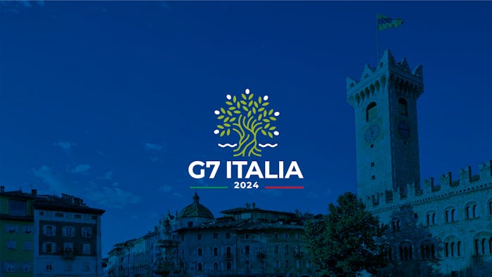 Un'immagine di Trento con logo della Presidenza italiana G7
