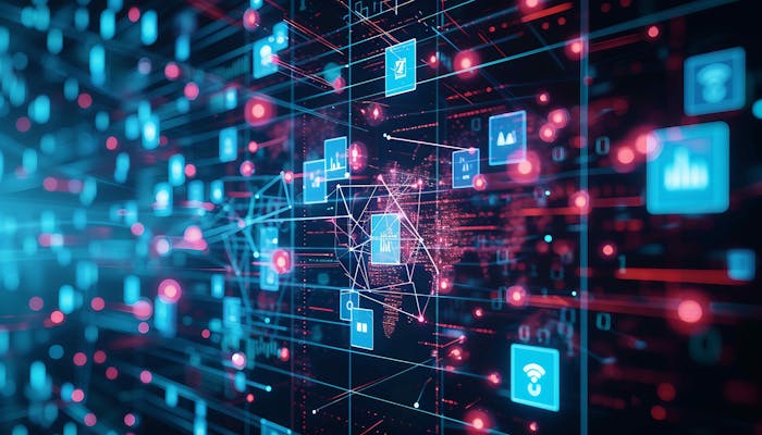 interoperabilità, immagine generica e decorativa con icone collegate fra loro