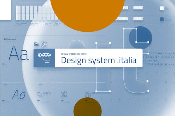 una tavola grafica con font e disegni grafici. al centro la scritta design system .italia