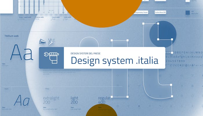 una tavola grafica con font e disegni grafici. al centro la scritta design system .italia